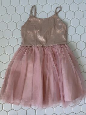 Zhenzi Metallic Gold and Soft Pink Party Dress
